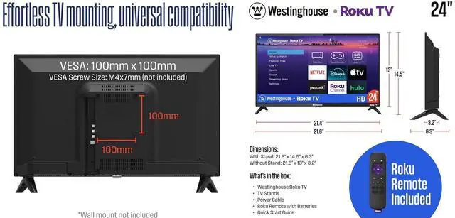 Alt view image 7 of 7 - Westinghouse 24" HD Smart Roku TV 720p Resolution, Wi-Fi, HDMI & USB Connectivity, Compact Design with 2-Year Warranty & Streaming Bundle