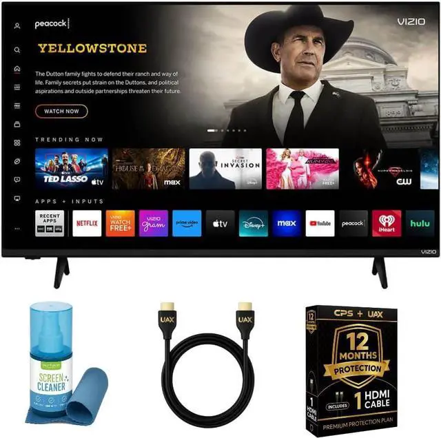 Main image of VIZIO 43" Class Quantum 4K QLED HDR Smart TV Bundle  120fps Gaming, Dolby Vision HDR10+, HDMI VRR, WiFi 6, Bluetooth, Alexa Compatible (VQD43M-0801) + HDMI Cable, CPS Protection, Screen Cleaner