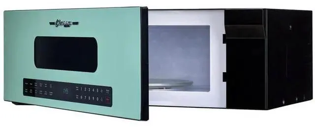 Alt view image 5 of 6 - UNIQUE 1.2 Cu. Ft. Retro Over-the-Range Microwave with Auto Cook Presets, Ventilation Fan & LED Lighting Ocean Mist Turquoise