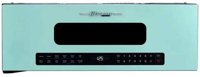 Main image of UNIQUE 1.2 Cu. Ft. Retro Over-the-Range Microwave with Auto Cook Presets, Ventilation Fan & LED Lighting Ocean Mist Turquoise