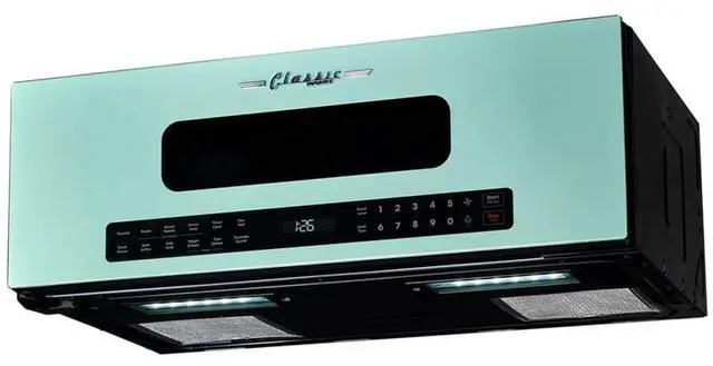 Alt view image 3 of 6 - UNIQUE 1.2 Cu. Ft. Retro Over-the-Range Microwave with Auto Cook Presets, Ventilation Fan & LED Lighting Ocean Mist Turquoise
