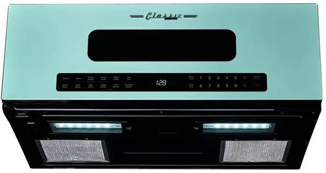 Alt view image 6 of 6 - UNIQUE 1.2 Cu. Ft. Retro Over-the-Range Microwave with Auto Cook Presets, Ventilation Fan & LED Lighting Ocean Mist Turquoise