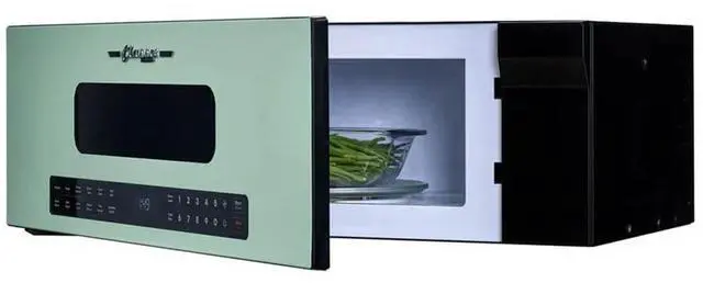 Alt view image 5 of 6 - UNIQUE 1.2 Cu. Ft. Retro Over-the-Range Microwave with Auto Cook Presets, Ventilation Fan & LED Lighting Mint Green