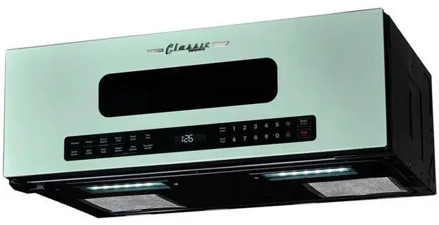 Alt view image 2 of 6 - UNIQUE 1.2 Cu. Ft. Retro Over-the-Range Microwave with Auto Cook Presets, Ventilation Fan & LED Lighting Mint Green