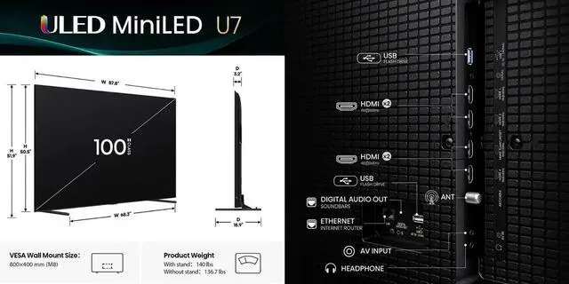 Alt view image 7 of 7 - Hisense 100U75QG 100 inch Class U7 Series 4K Mini-LED QLED UHD Smart Google TV