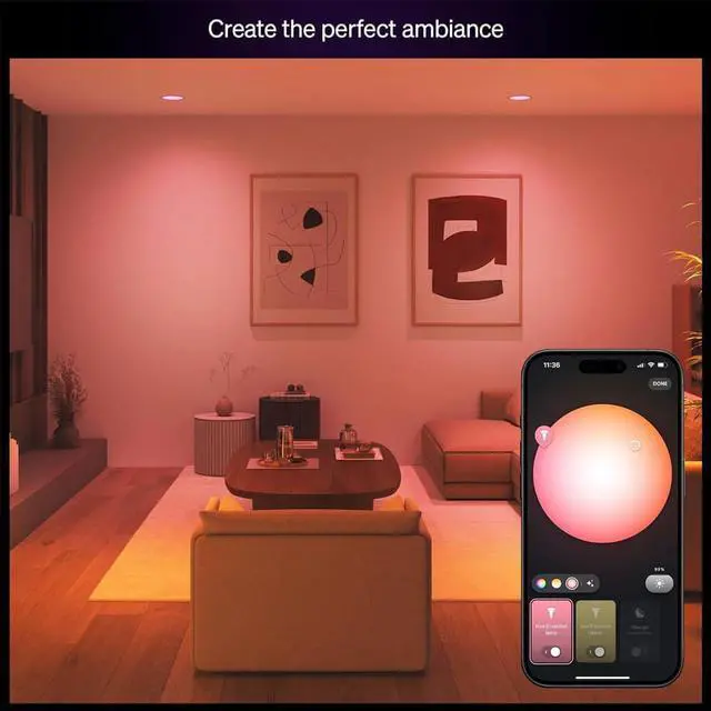 Alt view image 3 of 7 - Hue 592659 Essential BR30 White and Color Ambiance 65W Dimmable LED Smart Bulb - (2 Pack)