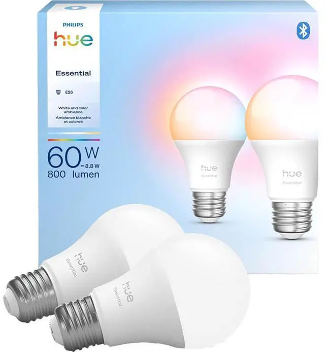 Main image of Hue 592568 Essential A19 White and Color Ambiance 60W Dimmable LED Smart Bulb - (2 Pack)