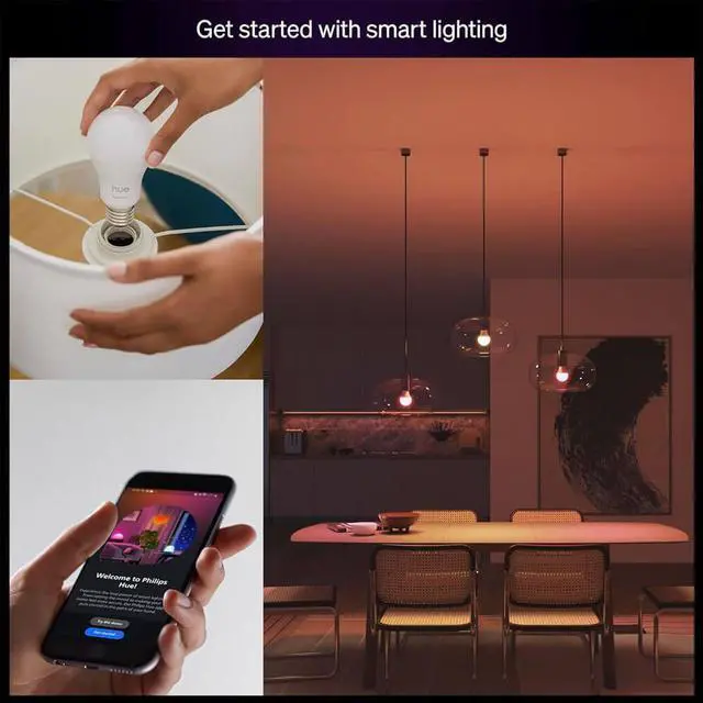 Alt view image 2 of 6 - Hue 592568 Essential A19 White and Color Ambiance 60W Dimmable LED Smart Bulb - (2 Pack)