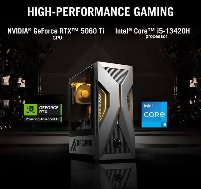 Alt view image 2 of 7 - Asus T500MVMS564T TUF Gaming T500 Gaming Desktop - Intel Core i5-13420H - NVIDIA GeForce RTX 5060 Ti - 16GB/1TB