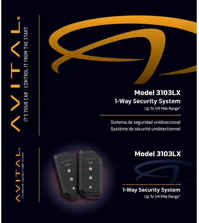 Alt view image 4 of 4 - Avital 3103LX 1-Way Security System with Keyless Entry/Flashing Parking Lights