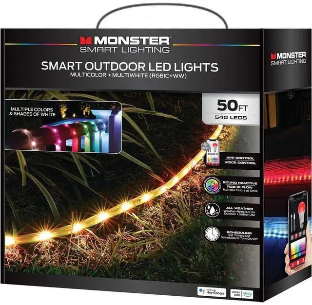 Alt view image 6 of 7 - Monster MOW71006ICW 50 Ft. Sound Reactive Smart Multi-Color Outdoor LED Light Strip