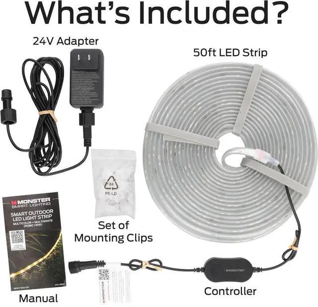 Alt view image 7 of 7 - Monster MOW71006ICW 50 Ft. Sound Reactive Smart Multi-Color Outdoor LED Light Strip