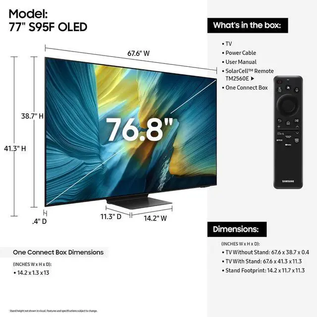 Alt view image 2 of 7 - Samsung QN65S95FAFXZA OLED S95F 65-Inch QD-OLED 4K Smart TV with Quantum Dot HDR Pro, Glare-Free Screen, 165Hz Refresh Rate, Dolby Atmos, Alexa Built-in + UAX HDMI Cable + CPS 2-Year Protection Plan +