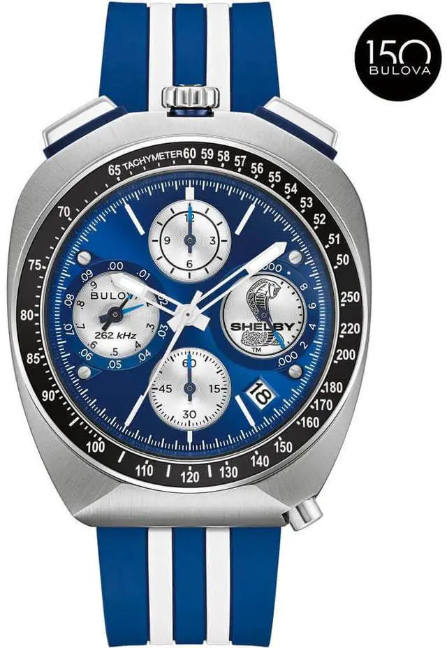 Alt view image 6 of 6 - Bulova 98B452 150th Anniversary SHELBY Racer Chronograph Limited Edition Quartz Watch - Two Tone/Blue