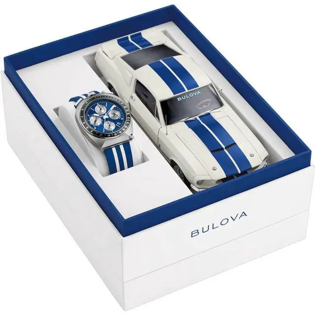 Alt view image 5 of 6 - Bulova 98B452 150th Anniversary SHELBY Racer Chronograph Limited Edition Quartz Watch - Two Tone/Blue