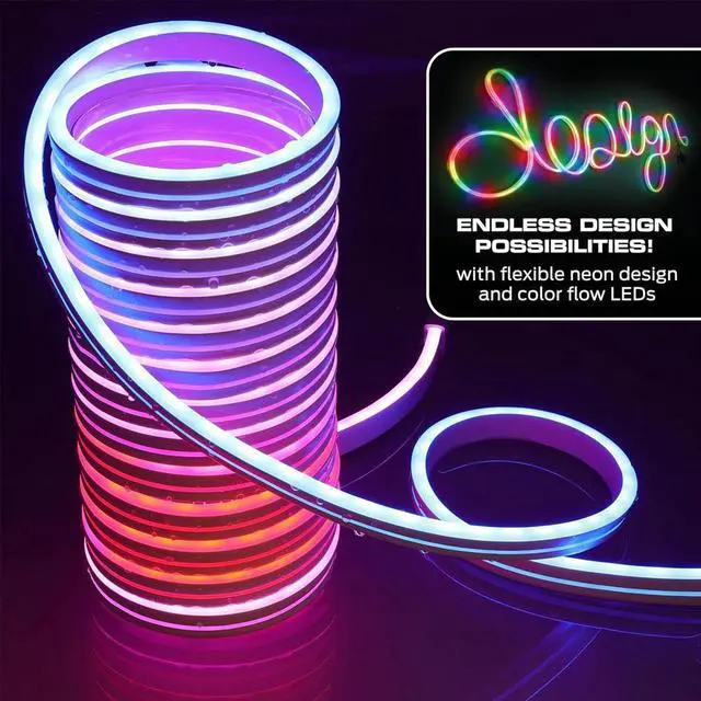 Alt view image 3 of 7 - Monster MOW71005ICM 16.4 Ft. RGB + IC Flow Flexible Neon Outdoor LED Smart Light Strip
