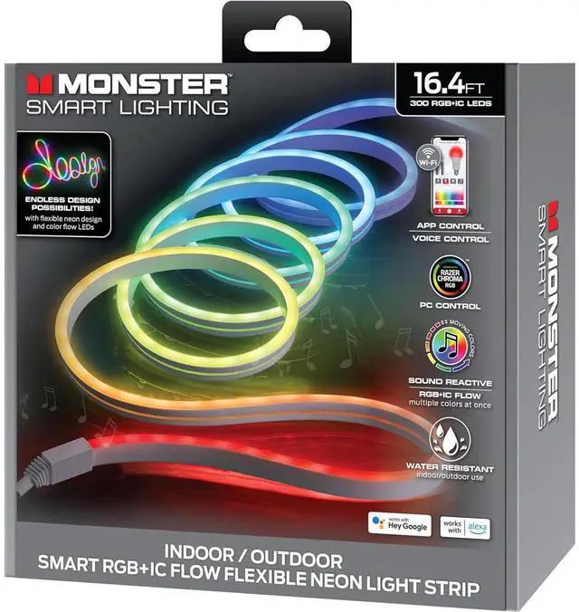 Alt view image 7 of 7 - Monster MOW71005ICM 16.4 Ft. RGB + IC Flow Flexible Neon Outdoor LED Smart Light Strip