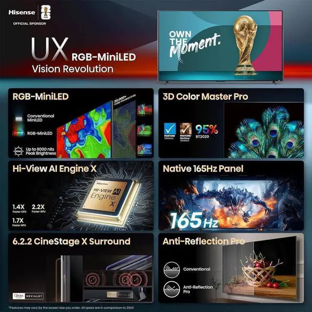 Alt view image 4 of 7 - Hisense 116UXKIT2 Hisense 116 inch Class UX Series 4K UHD QLED RGB Mini LED Smart Google TV with Dolby Vision HDR WiFi