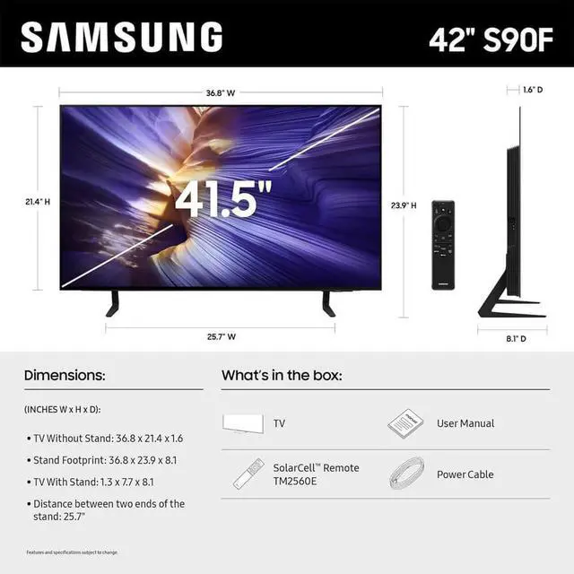 Alt view image 6 of 6 - Samsung QN42S90FKIT1  OLED S90F 4K Smart TV Bundle  Ultra Thin Design, HDR+, 144Hz Gaming, Alexa Built-in, AI Up