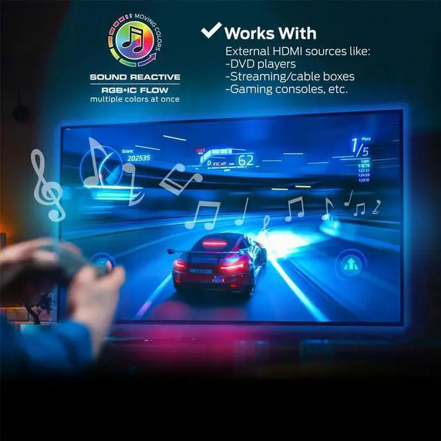 Alt view image 2 of 7 - Monster MNW72003ICM Smart Lighting HDMI Color Sync LED Strip for TVs Up to 85 inch