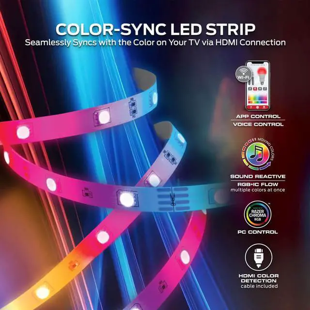 Alt view image 4 of 7 - Monster MNW72003ICM Smart Lighting HDMI Color Sync LED Strip for TVs Up to 85 inch