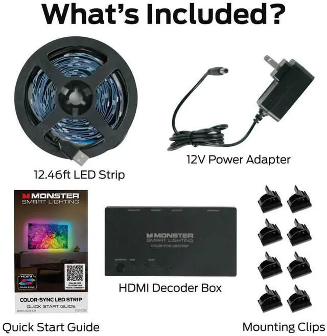 Alt view image 7 of 7 - Monster MNW72003ICM Smart Lighting HDMI Color Sync LED Strip for TVs Up to 85 inch