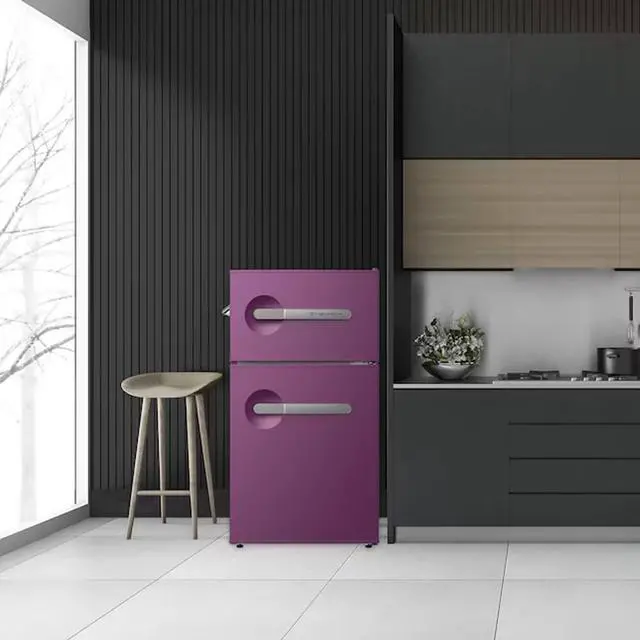 Alt view image 2 of 6 - 3.2 Cu. Ft. Purple Retro Counter Depth Compact Refrigerator with Freezer