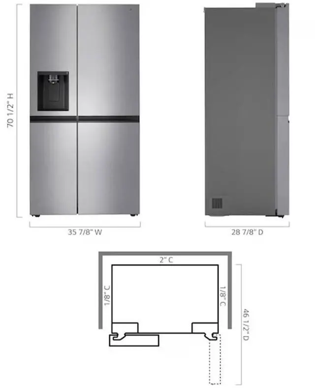 Alt view image 2 of 7 - 23 Cu. Ft. Stainless Counter Depth Side-by-Side Refrigerator