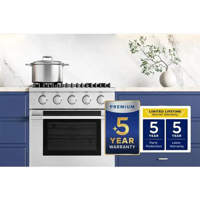 Alt view image 2 of 7 - HAUSLANE PRD30BS 4.2 Cu. Ft. Stainless and Black Stainless HausPro Slide-In Dual Fuel Convection Range