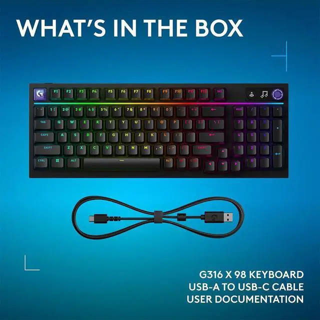 Alt view image 2 of 5 - Logitech 920014213 G316 X 98 Hot Swappable Gasket Mount Wired Gaming Keyboard with Linear Switches and Dial - Black