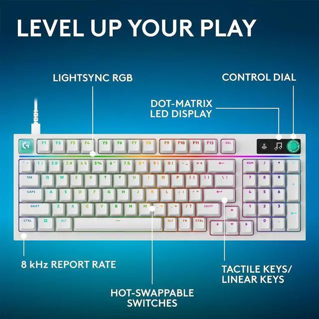 Main image of Logitech 920014239 G316 X 98 Hot Swappable Gasket Mount Wired Gaming Keyboard with Linear Switches and Dial - White