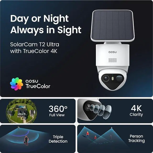 Alt view image 4 of 5 - Aosu C9X11 SolarCam T2 Ultra Solar Powered Smart Security Camera
