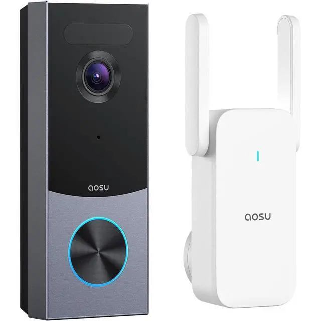 Alt view image 2 of 7 - Aosu V8S13 R1 Ultra Battery or Wired Smart Video Doorbell with aosuBase Mini