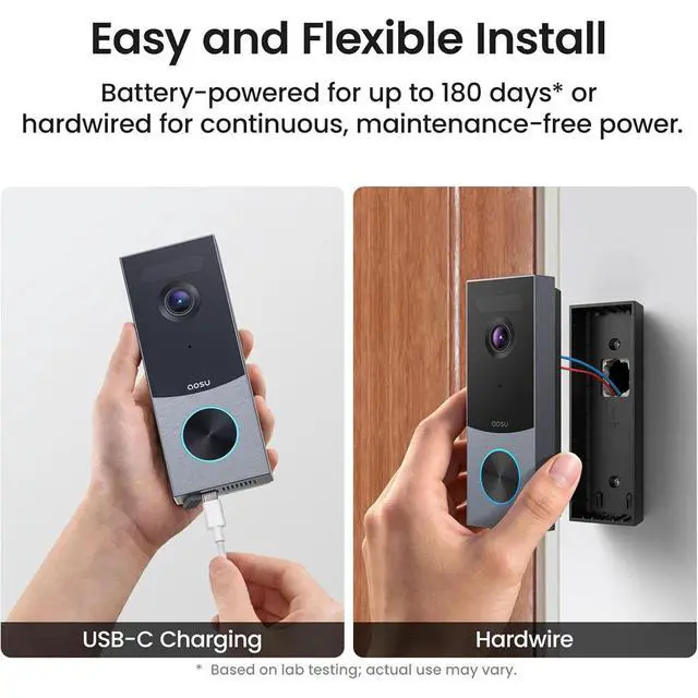 Alt view image 6 of 7 - Aosu V8S13 R1 Ultra Battery or Wired Smart Video Doorbell with aosuBase Mini