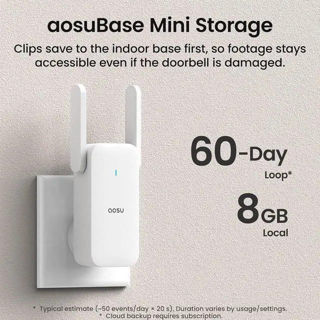 Main image of Aosu V8S13 R1 Ultra Battery or Wired Smart Video Doorbell with aosuBase Mini