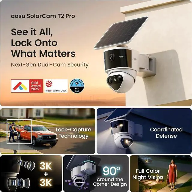 Alt view image 3 of 5 - Aosu C9P21 T2 Pro SolarCam Solar Powered Wireless Security Camera