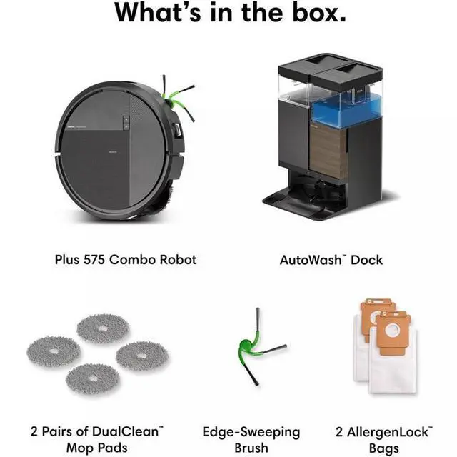 Alt view image 7 of 7 - iRobot ROOMBA575COM Roomba Plus 575 Combo Robot Vacuum and Mop Plus AutoWash Dock - Black