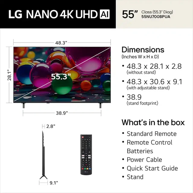 Alt view image 6 of 6 - LG 55NU700BP 55 inch Class NU700 Series 4K Nano UHD AI Smart webOS TV