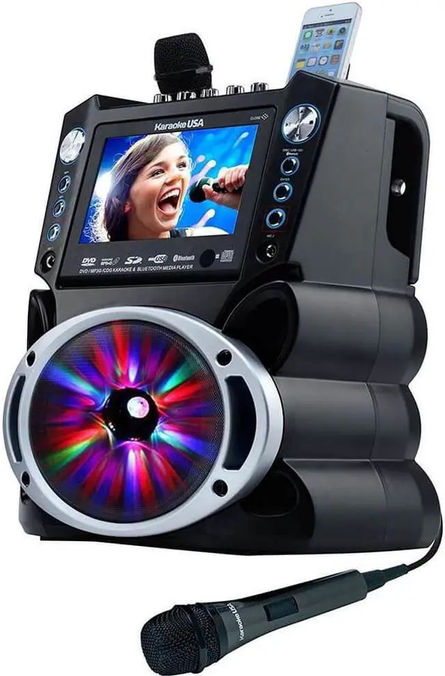 Alt view image 3 of 11 - KARAOKE USA GF842 DVD/CD+G/MP3+G Bluetooth(R) Karaoke System with 7" TFT Color Screen & LED Sync Lights