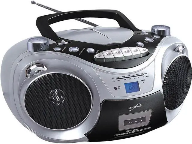 Alt view image 8 of 12 - Supersonic SC-709 SILVER Portable MP3 & CD Player with Cassette Recorder & AM/FM Radio (Silver)