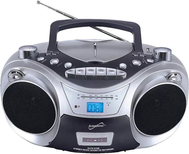 Alt view image 7 of 12 - Supersonic SC-709 SILVER Portable MP3 & CD Player with Cassette Recorder & AM/FM Radio (Silver)
