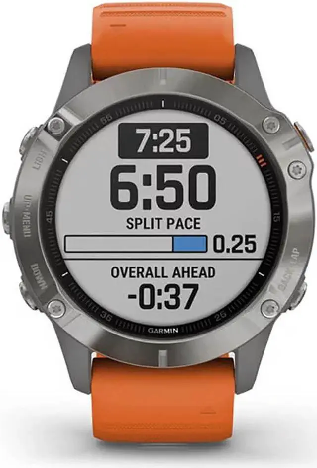 Alt view image 8 of 20 - Garmin Fenix 6 Sapphire, Premium Multisport GPS Watch, -Titanium with Orange Band- (010-02158-13)