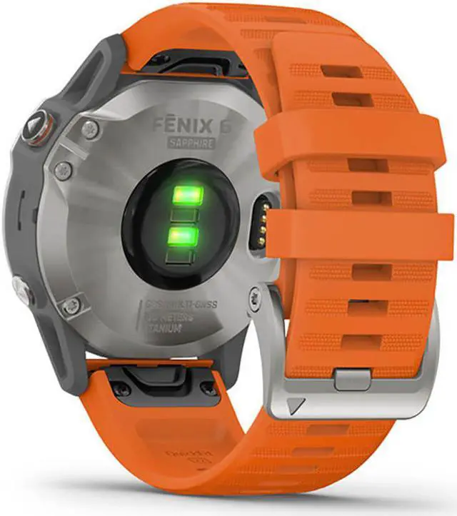 Alt view image 10 of 20 - Garmin Fenix 6 Sapphire, Premium Multisport GPS Watch, -Titanium with Orange Band- (010-02158-13)