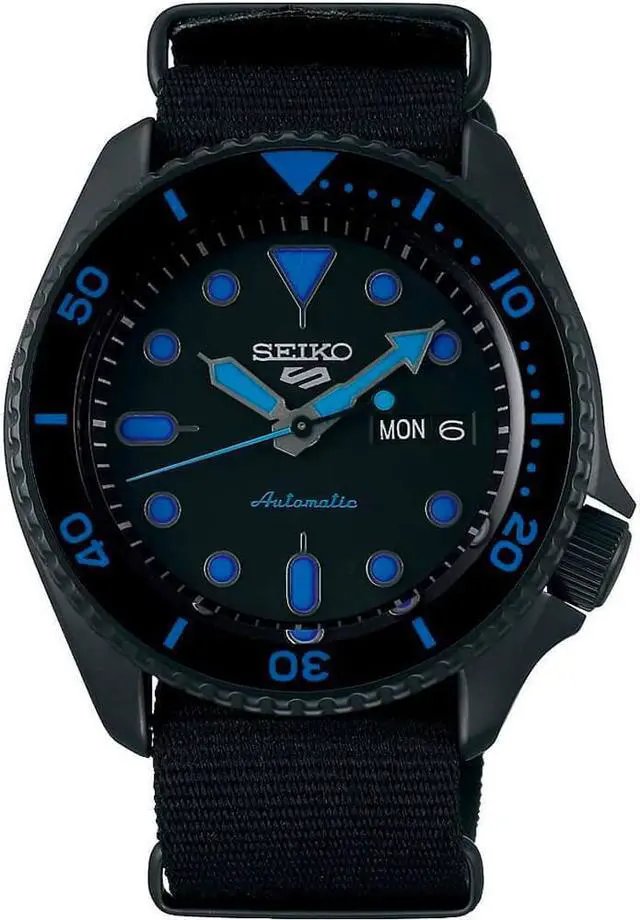 Main image of Seiko SRPD81 5 Sports 24-Jewel Automatic Watch - Black/Blue - Nylon