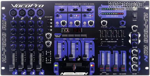 Main image of VocoPro KJ-7808 RV Professional KJ/DJ/VJ Mixer with DSP Mic Effect, and Digital Key Control