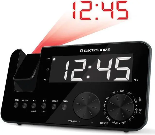Alt view image 8 of 8 - Electrohome EAAC500US Projection Clock Radio w/ WakeUp! Battery Backup Alarm, Jumbo 1.2" LED Display