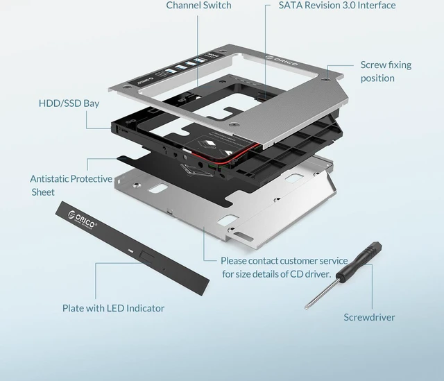 Alt view image 5 of 7 - ORICO 2.5" Hard Drive Caddy HDD Cage SSD Disk Caddy Hard Disk Aluminum Support 2TB Hard Disk Drive Box Enclosure with 6Gbps HDD Case Bay