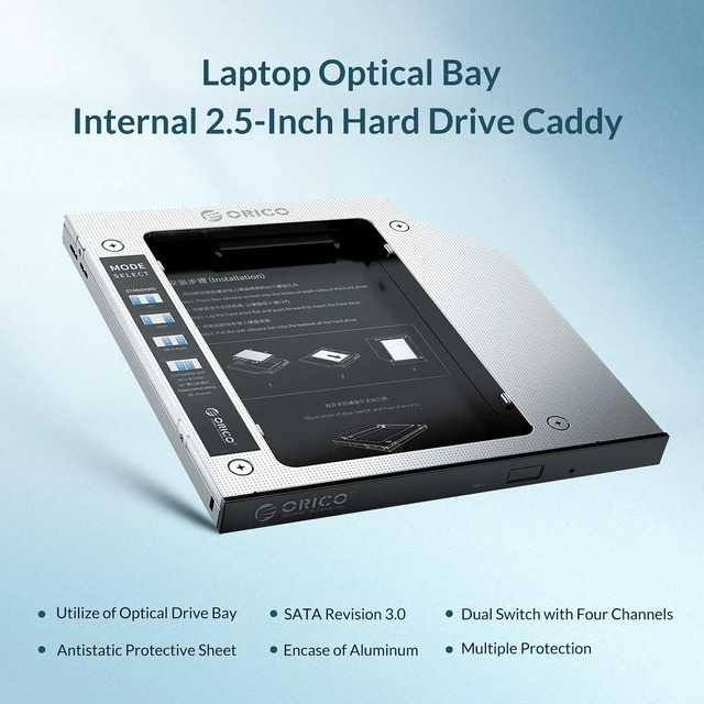 Alt view image 3 of 7 - ORICO 2.5" Hard Drive Caddy HDD Cage SSD Disk Caddy Hard Disk Aluminum Support 2TB Hard Disk Drive Box Enclosure with 6Gbps HDD Case Bay