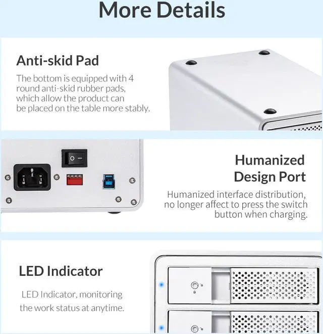 Alt view image 4 of 6 - [with RAID Function] ORICO Aluminum  4 bay 3.5 inch USB3.0 to SATA HDD Docking Station Enclosure  Support RAID 0/ 1/ 3/ 5/ 10/ Combine/ Clear Mode [Support UASP and 16TB Drive Max] -Black