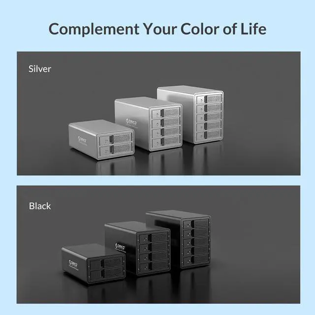 Alt view image 2 of 7 - [With RAID Function] ORICO Aluminum 5 Bay 3.5 inch Enclosure SuperSpeed USB 3.0 to SATA Hard Drive HDD SSD Case RAID 0/1/3/5/10/Combine/Clear RAID Models for Mac OS Windows PC Laptop  5*16TB Max